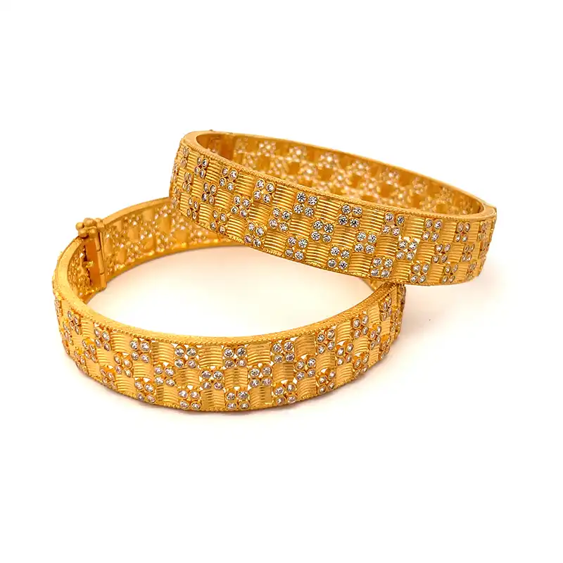 22K Yellow White Gold Patterned Bangles